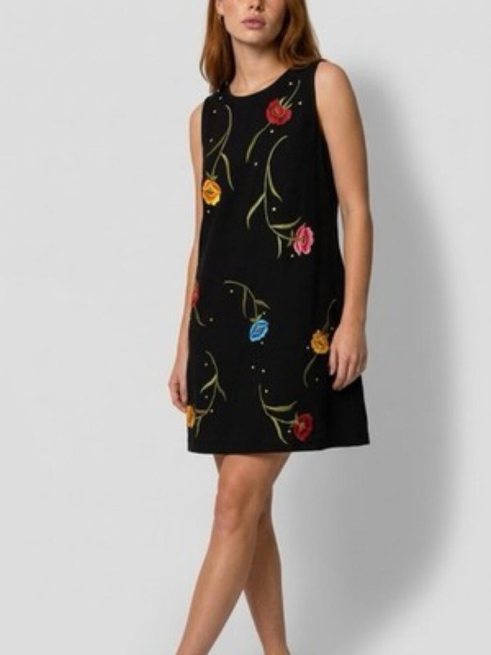 EUAN Black Floral Embroidered Sleeveless Mini Dress Sz L